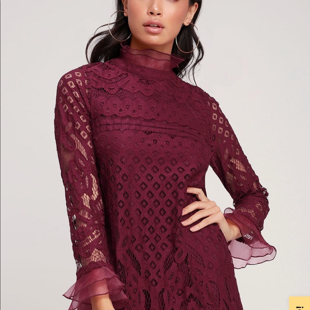Lulu’s Love And Joy Lace Long Sleeve  Shift Dress - Picture 4 of 5